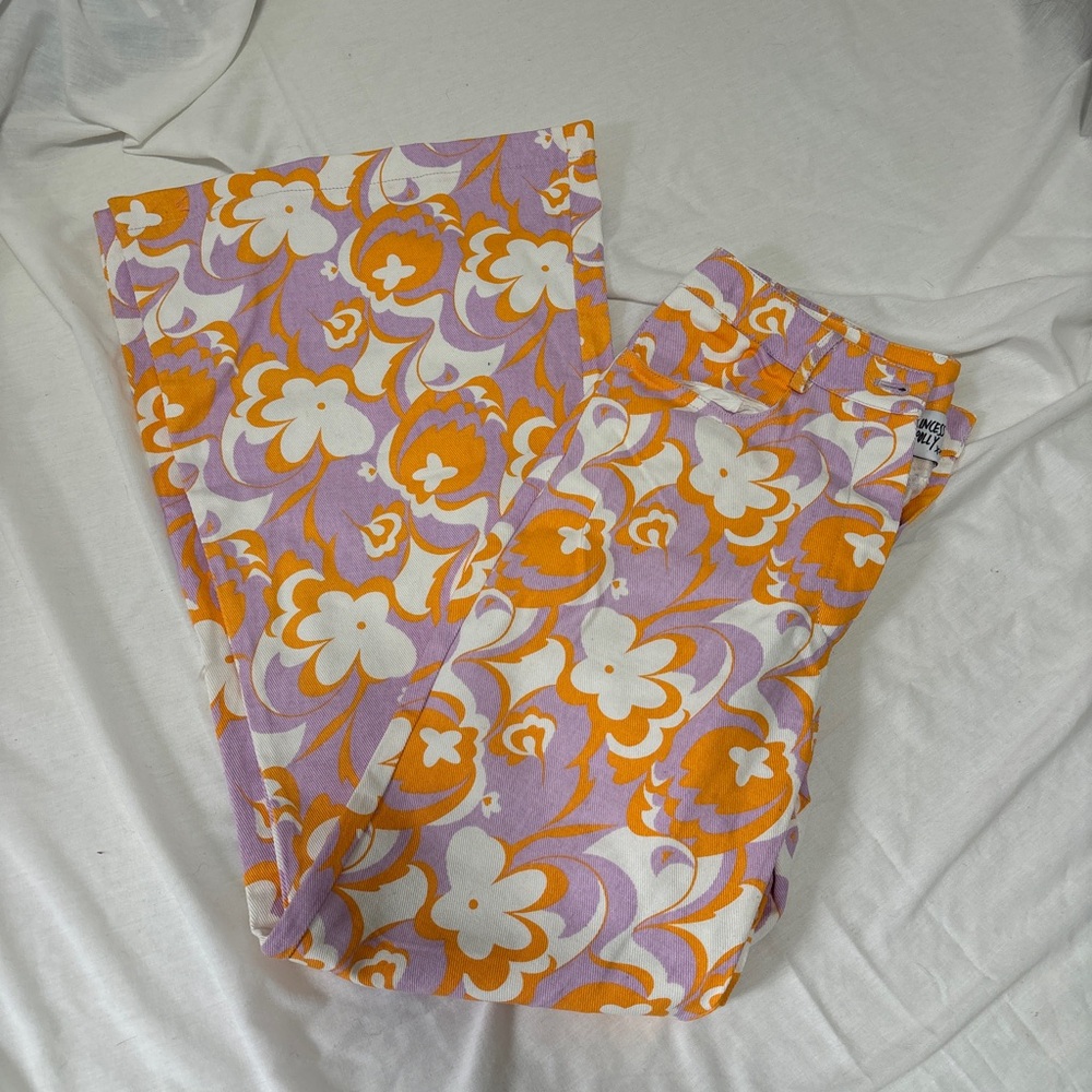 Princess Polly patterned flare pants Floral Patterned Pants in Orange and Purple